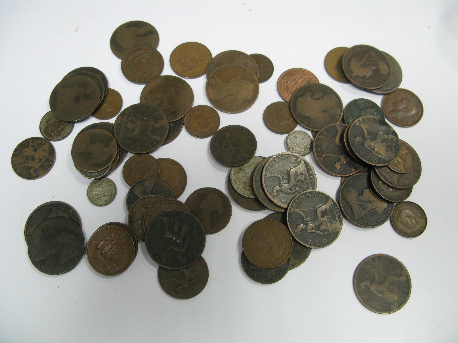 Assorted XIX and XX Century Coins, 1919 Threepence piece, Victorian Pennies, half pennies etc.