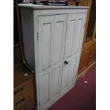 A Painted Pine Twin Panel Door Cupboard, with adjustable shelving.