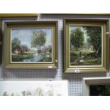 Donald Jennings (1919-2004) "A Summer Walk" and "Rivers Edge", pair of oils on canvas, signed and