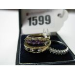 A 9ct Gold Stone Set Half Eternity Style Ring, alternately channel set, stamped "25pts", a modern