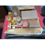 Maelzel Metronome, Aulos Recorders, boxes, carved fruit etc:- One Tray