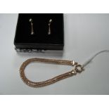 A Modern 9ct Rose Gold Bracelet, of two row flat link design, together with a pair of drop