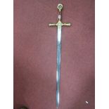 A Later XX Century Ceremonial Sword, stainless steel blade, 93cm, cast built and pommel decorated