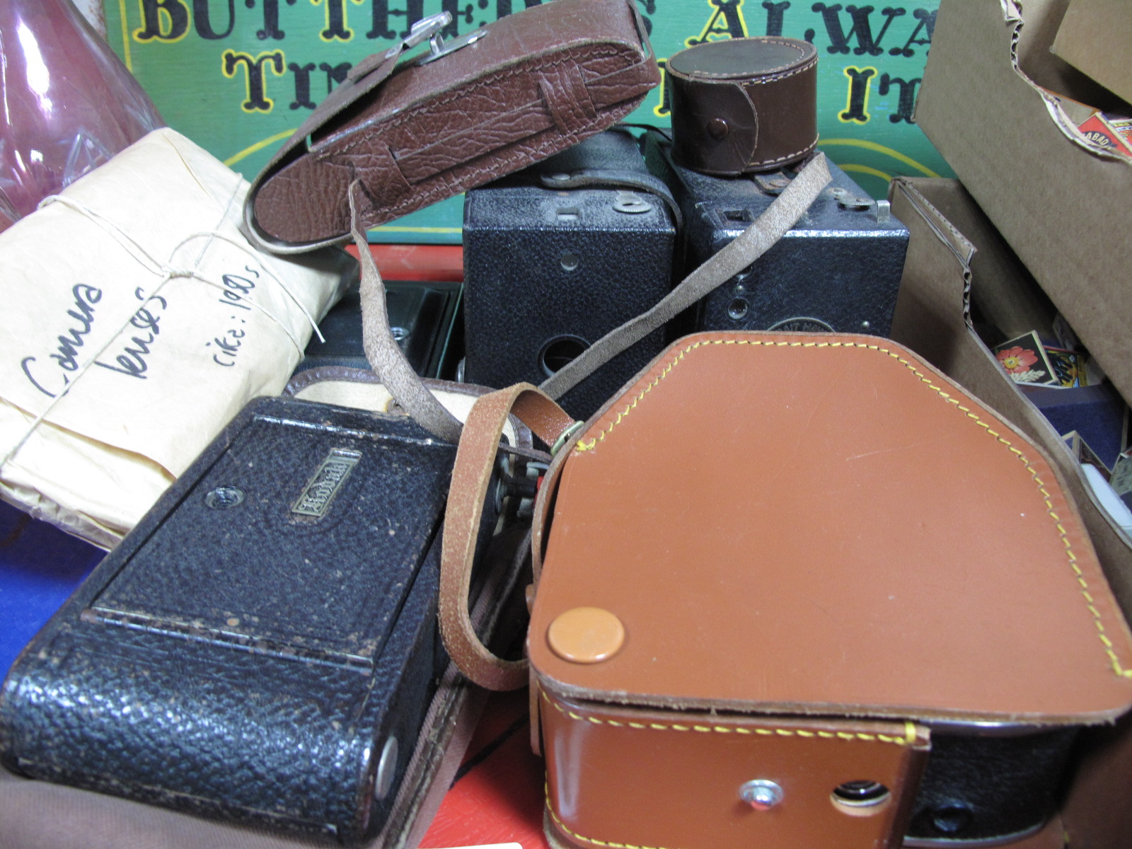 A Bolex Palliard B85L Cine Camera, (cased), two box cameras including a 'Portrait Hawkeye' lenses