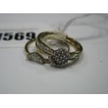 A Modern 9ct Gold Diamond Set Cluster Ring; together with similar interlocking diamond set rings (