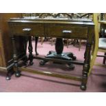 A 1920's Oak Side Table Top, with moulded edge, two single drawers, on turned and block supports,