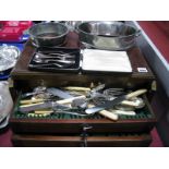 Assorted Plated Cutlery, two drawer fitted wooden canteen case, etc.