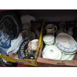 Meakins Crinoline Lady Tea Ware, dinnerware, Willow meat plate (cracked), etc:- Two Boxes