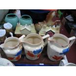 A Pair of XIX Century Cottage Money Boxes, Continental China Toby jugs, Woods jugs, etc:- One Tray