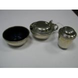 A Hallmarked Silver Three Piece Cruet Set, each of plain design with reeded band.