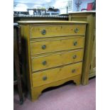 A XX Century Small Pine Chest of Drawers, with four drawers on bracket feet.