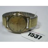 Omega; A vintage 9ct Gold Cased Gent's Wristwatch, the signed dial (damages/discoloured) with Arabic