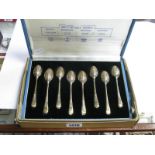 A Set of Eight Hallmarked Silver "British Hallmarks" Teaspoons, in original fitted case.