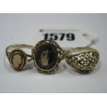 A 9ct Gold Dome Dress Ring, of openwork design, a 9ct gold cameo style ring, ropetwist border,