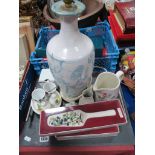 Bottle Stopper, ceramic lamp, porcelite preserve jar, ladle, cake slice.