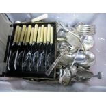 A Mixed Lot of Assorted Plated Cutlery, including cased fish knives and forks, etc:- One Box