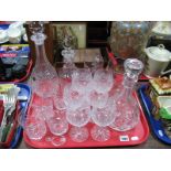 Decanters, wine glasses, whisky glasses, water jugs:- One Tray