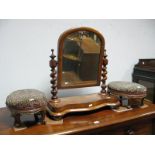 A Pair of XIX Century Mahogany Footstools, of oval form, each having squat cabriole legs,