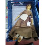 A XIX Century Wax Headed Doll, glass eyes, moulded features, with dress, length 48cms