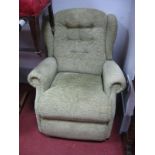 A Green Flecked Fabric Covered Electric Recliner Easy Chair.