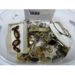 A Mixed Lot of Assorted Gent's Cufflinks, tie slides, enamel pins, and two cigar cutters etc.