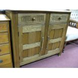 Ercol Style Stripped Oak Cupboard, with two knulled drawers over lattice cupboard doors 91.5cm