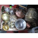 XIX Century Copper Kettles, brass ware, chrome, other metalware:- One Box