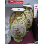 A Pair of Early XX Century Continental Porcelain Vases, each featuring The Three Graces on a Blush