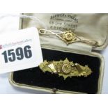 A Chester Hallmarked 9ct Gold Victorian Style Bar Brooch, of foliate design, star set inset