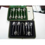 A Set of Six Decorative Hallmarked Silver Teaspoons, in original fitted case; together with a