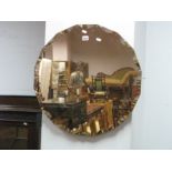 A Circular Wall Mirror, with a scalloped edge, a dressing table mirror, fire screen. (3)