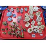 Crested Ware Miniature, Wedgwood Jasper tea service, Wade Whimsies, etc:- One Tray