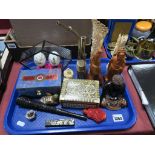 Oriental Chinese Medicine Balls, carved wooden pipe, opium pipe, etc:- One Tray