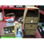 A Four Drawer Wicker Chest, vases, Bush radio, model cat, elephant, dish etc (2)