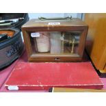 Barograph, no visible maker, with key, ink bottle, in a small glazed mahogany case, 18.5cm wide;