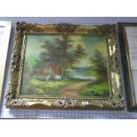 British School 'Cottage Landscape with River Scene', oil on canvas, signed C.Inness lower right 39 x