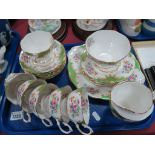 A Royal Albert 'Albany Green' Six Setting China Tea Service, with milk, sugar and sandwich plate,