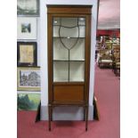 Edwardian Mahogany Inlaid Display Cabinet, with stepped cornice, glazed astragal door, glazed sides,