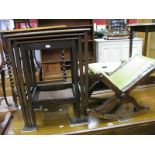 Nest of Mahogany Coffee Tables, oak gout stool. (2)