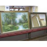 Davis Woodland River Landscape, oil on board, 58 x 88cm, signed lower right, green and gilt framed