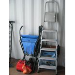 Folding Steps, garden rubbish trolley, Vaporetto 2400 Cleaner, folding work bench, (Untested: sold