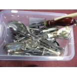 Assorted Plated Cutlery, including serving spoons, pair of knife rests, sharpening steel etc:- One