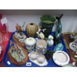 Border Fine Art Figures, Poole pottery, Elkesley vase, Red Indian warrior plaque etc:- One Tray