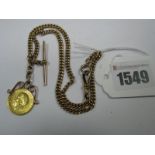 A 9ct Gold Graduated Curb Link Chain, to swivel style fastener, suspending t-bar pendant and a