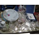 An XVIII Chinese Famille Rose Plate, other plates, six Stuart glass wine glasses, Villeroy & Bosch