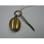 A Victorian Style Oval Locket, of textured design, together with a miniature pocket knife (