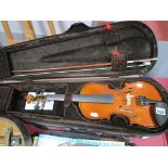 'The Stentor Student St', (standard), Violin two piece back, cased with bow.