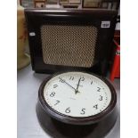 Smiths Brown Bakelite Circular Cased Wall Clock, 29.5cm diameter and speaker.