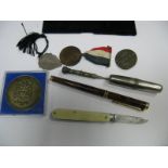 A Hallmarked Silver Page Marker, with black tassel, Berg Heil souvenir badge, manicure set in