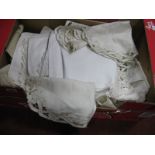 Early XX Century Linen Tablecloths, doilies etc:- One Box